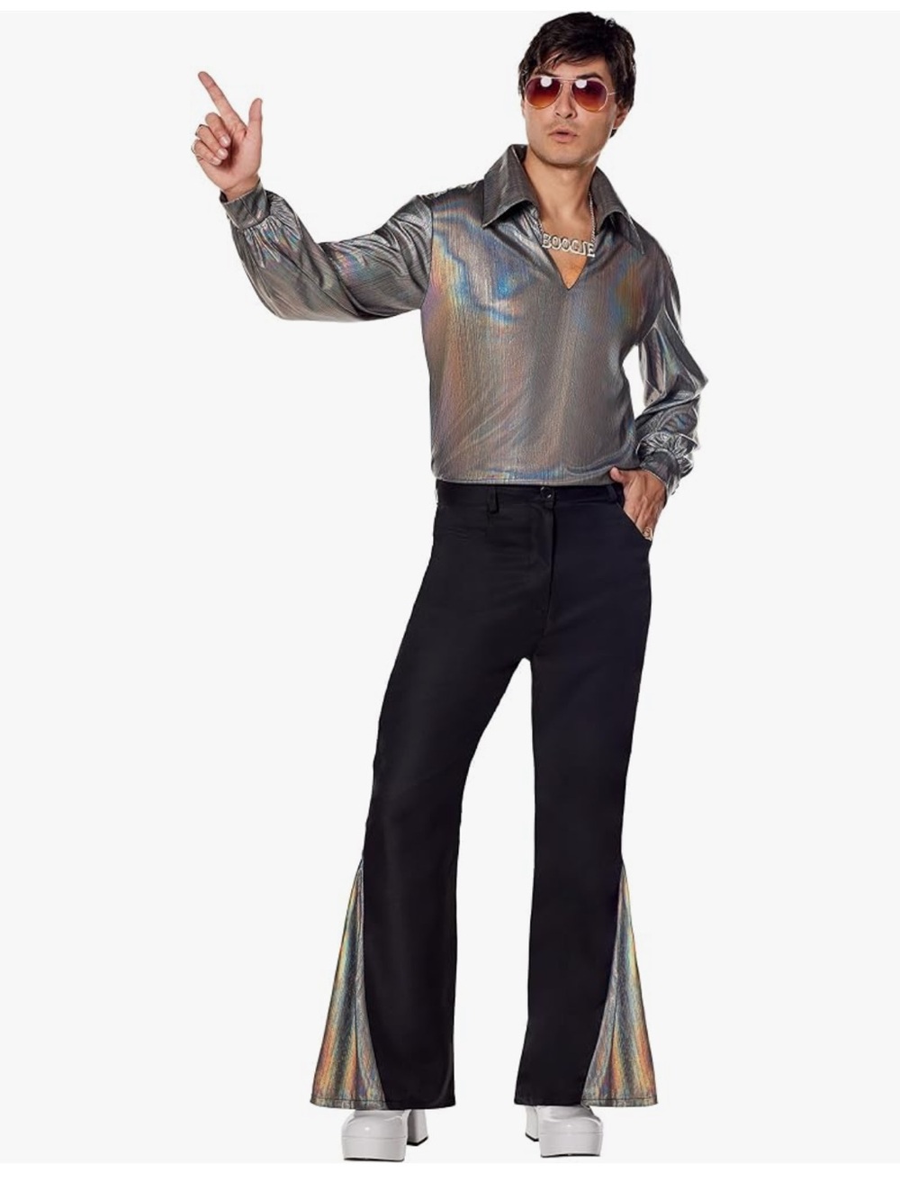 Spirit Halloween Disco Dude Pants, Boogie necklace, and wig (MISSING BLOUSE)